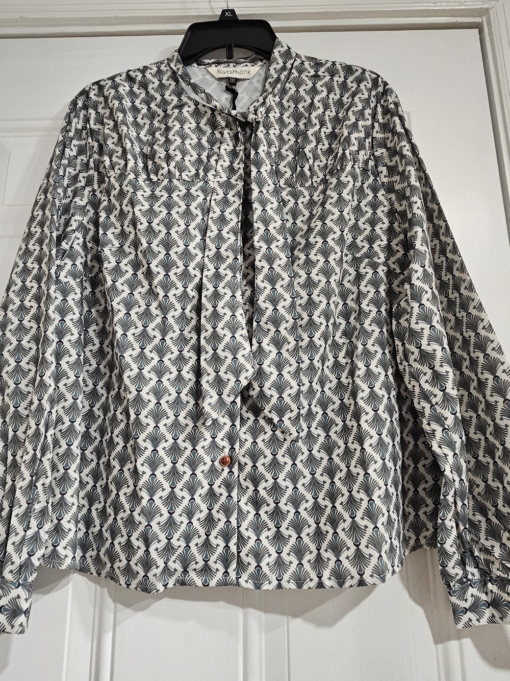 Royce & Monk Black and White Tie-Neck Blouse